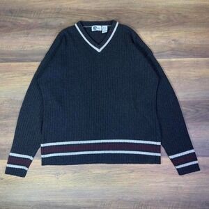 Vintage 90s Arizona Jean Company V Neck Sweater Mens M Black Striped